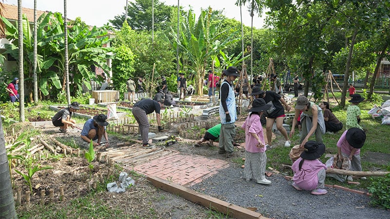 A community garden benefitting the 200+ children living there in Vietnam.