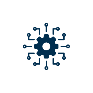 Digital solutions icon with gear and connected nodes