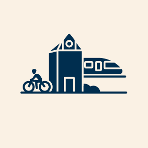 Icon representing urban mobility with bike and train