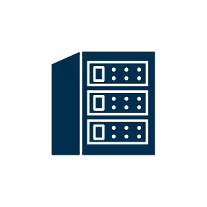 Data center icon with simplified server rack