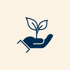 Hand holding a sprouting plant icon, symbolizing sustainability