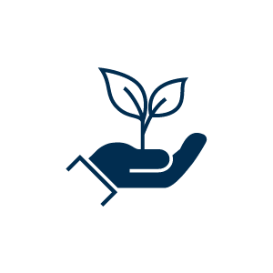 Hand holding a sprouting plant icon, symbolizing sustainability