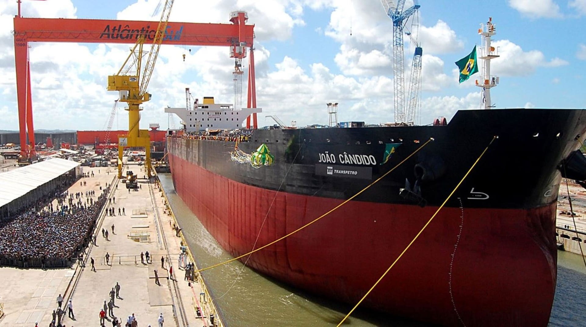 A ship docked in the port of Suape in Brazil