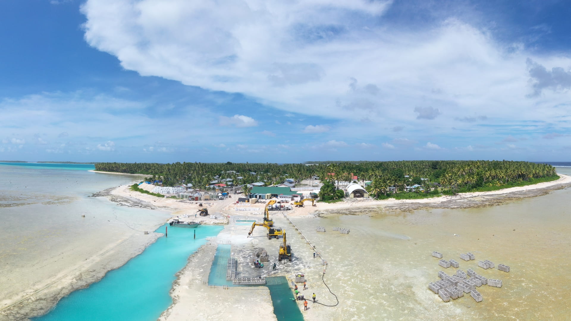 Aerial view of a beach of an island in Oceania