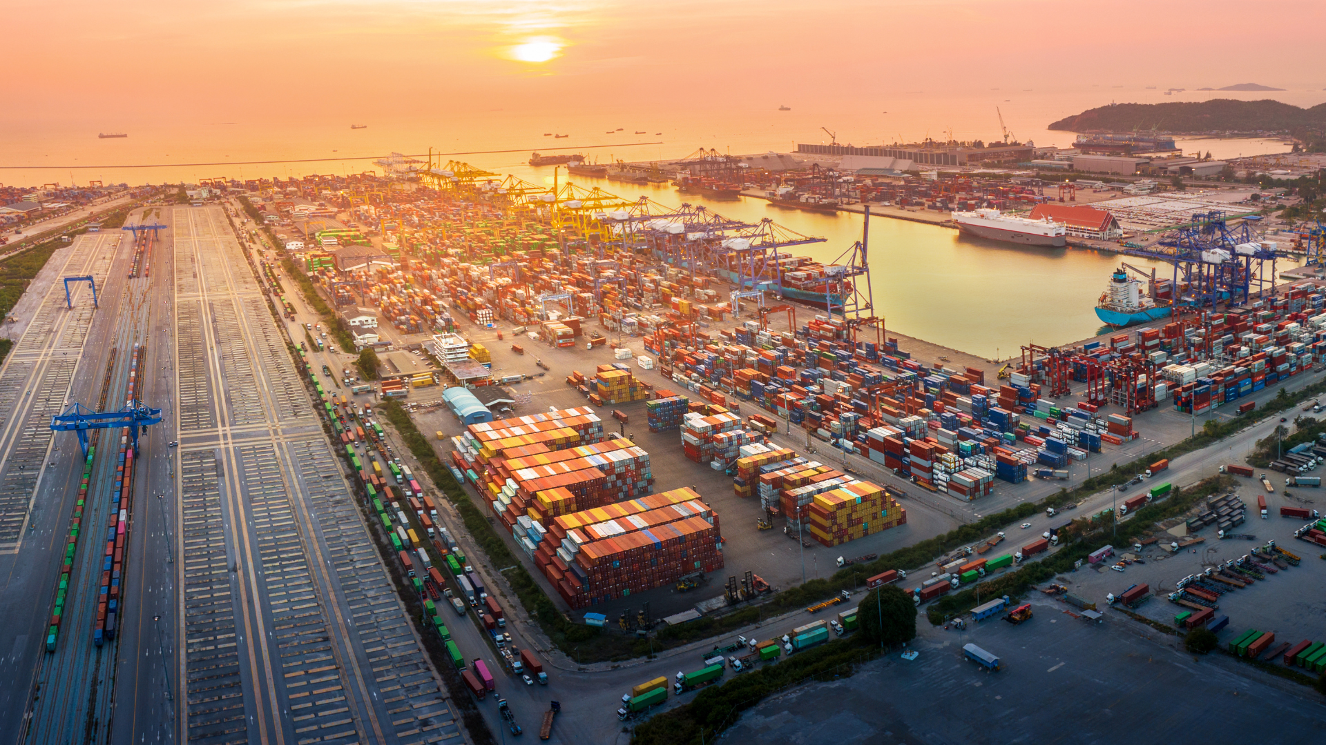 Port with goods deposit aerial view