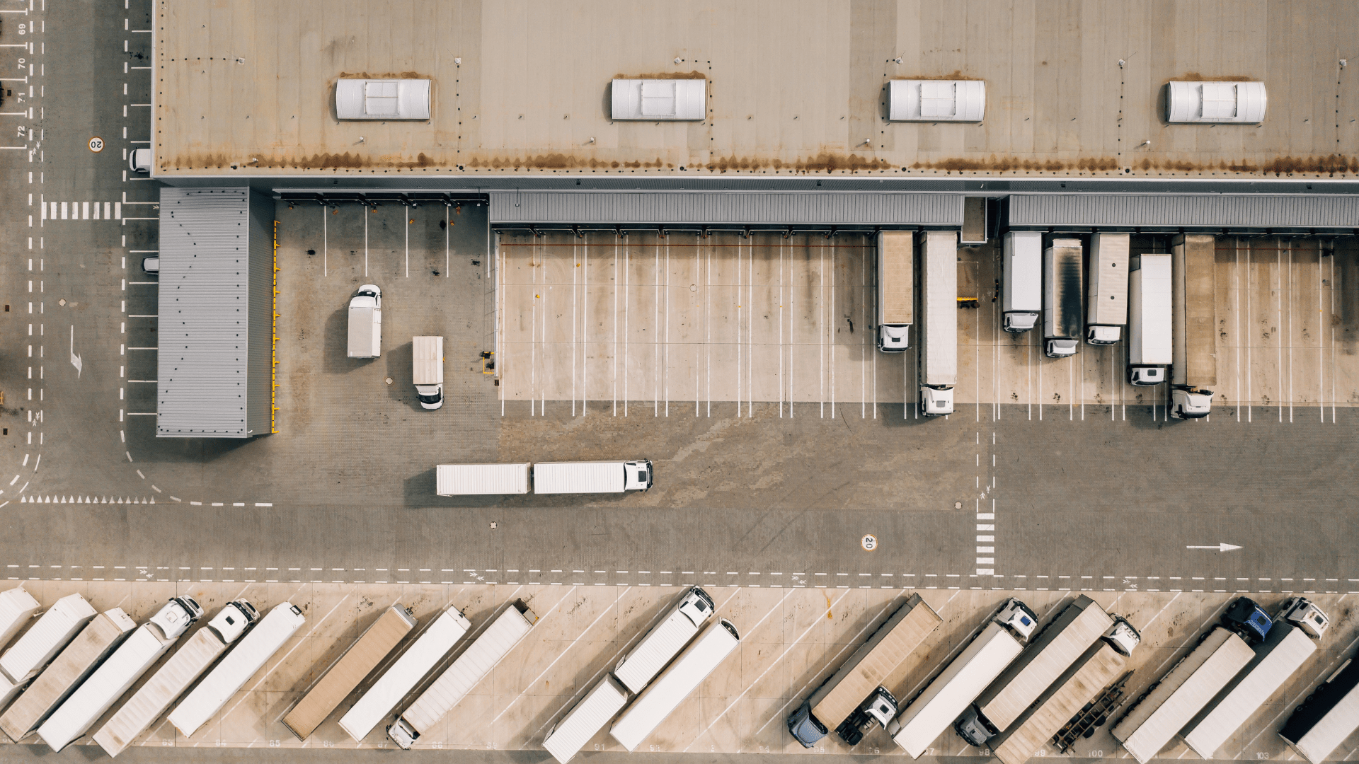 Aerial view of truck parking lot