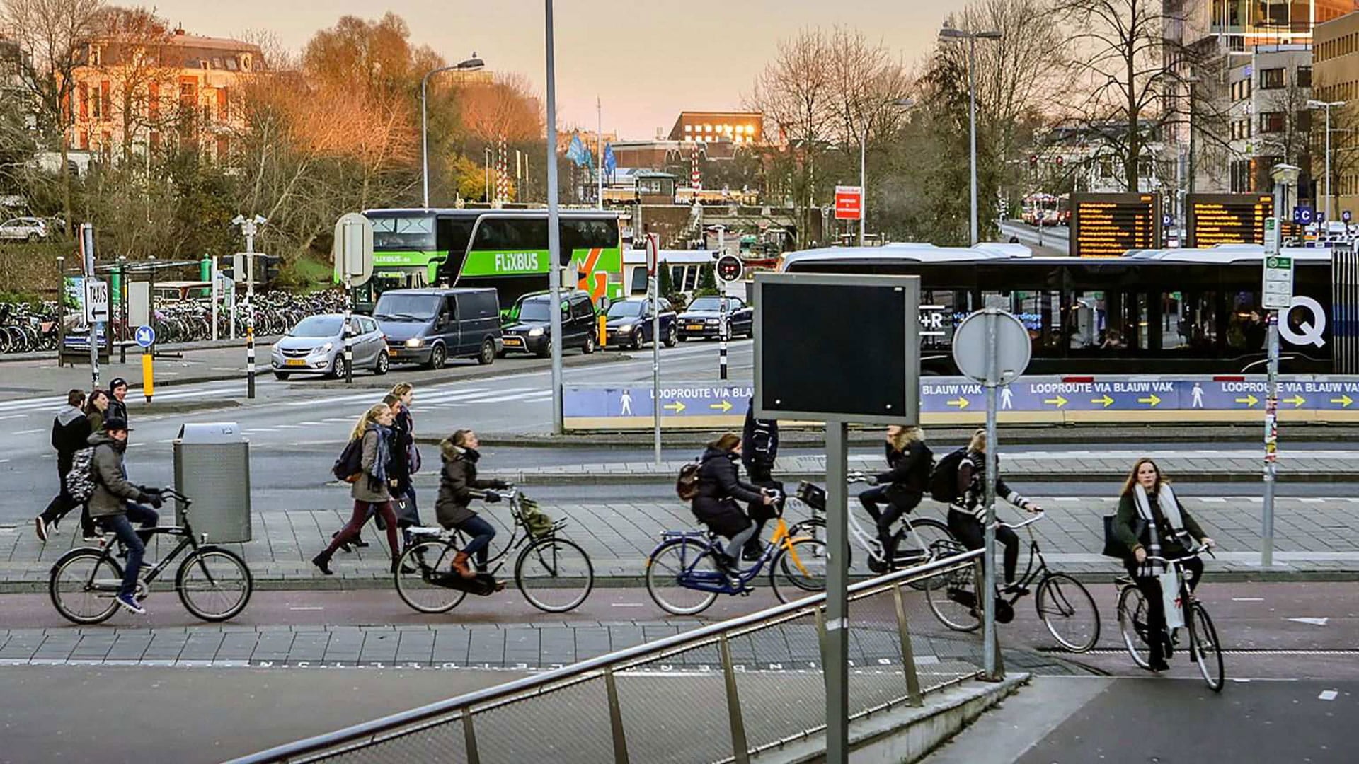 People using different transportation on the street