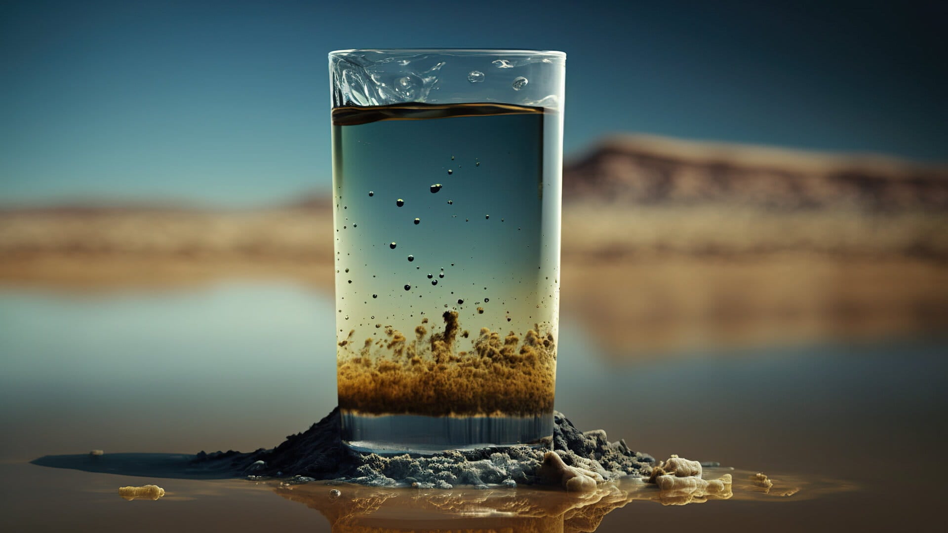A glass of polluted water with emerging contaminants.
