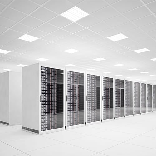 Data centre with rows of servers