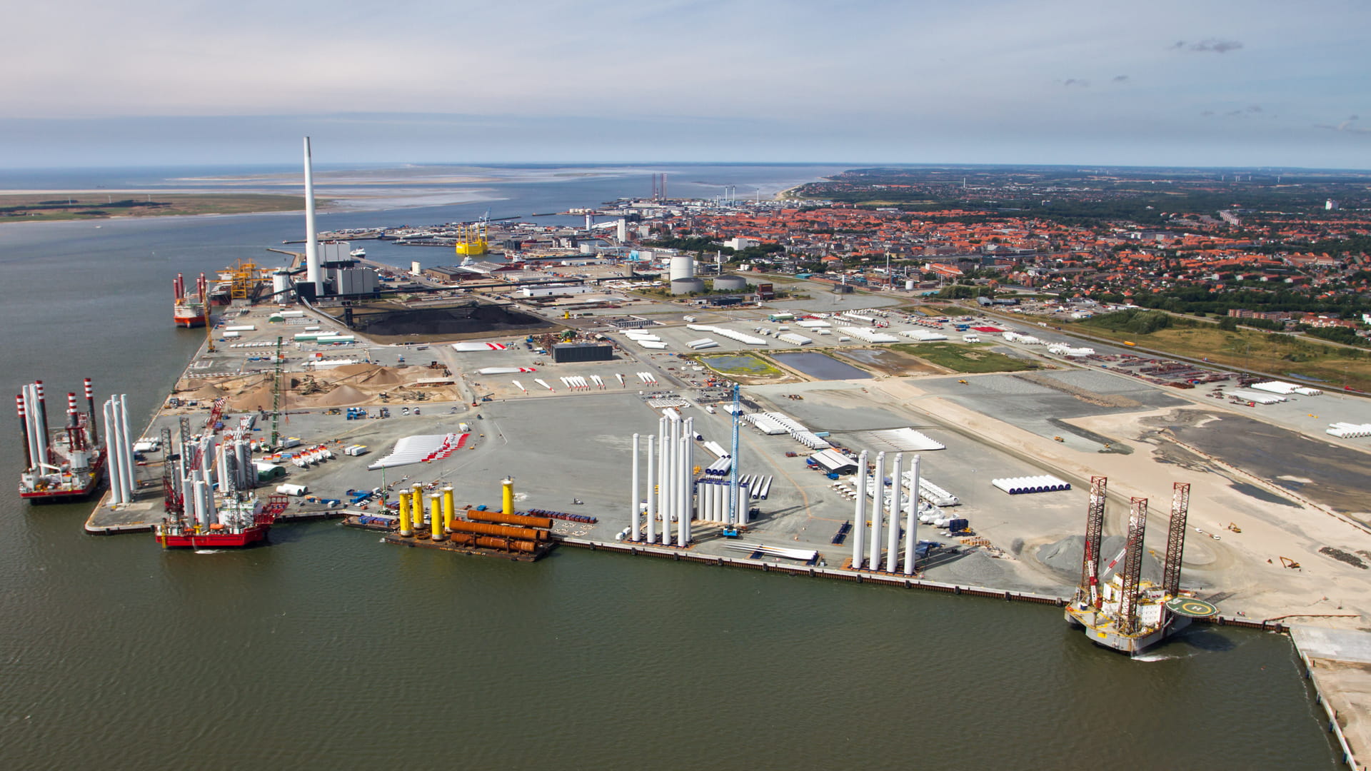 Harbor with offshore wind turbines
