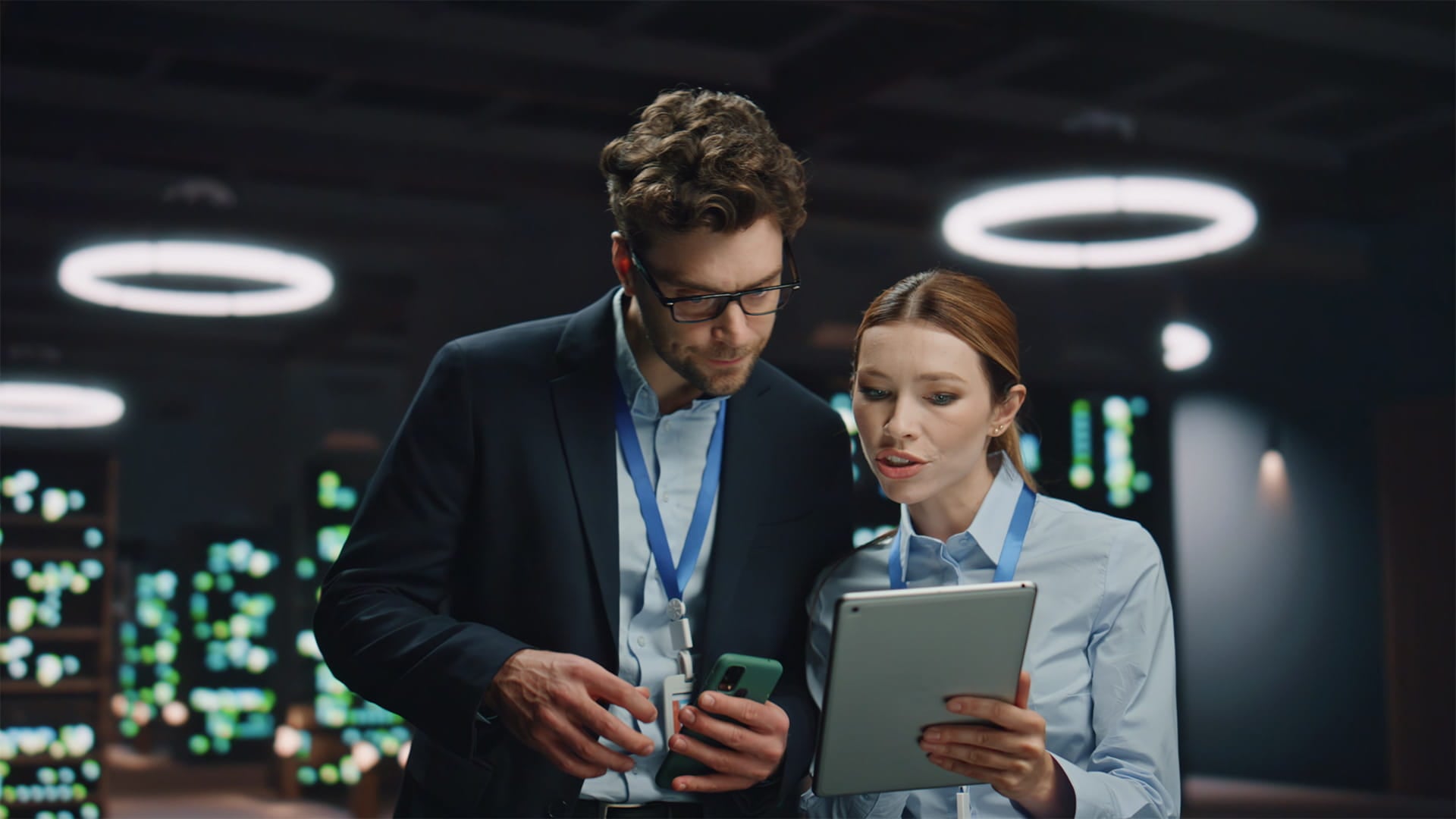 Man and woman in a data centre