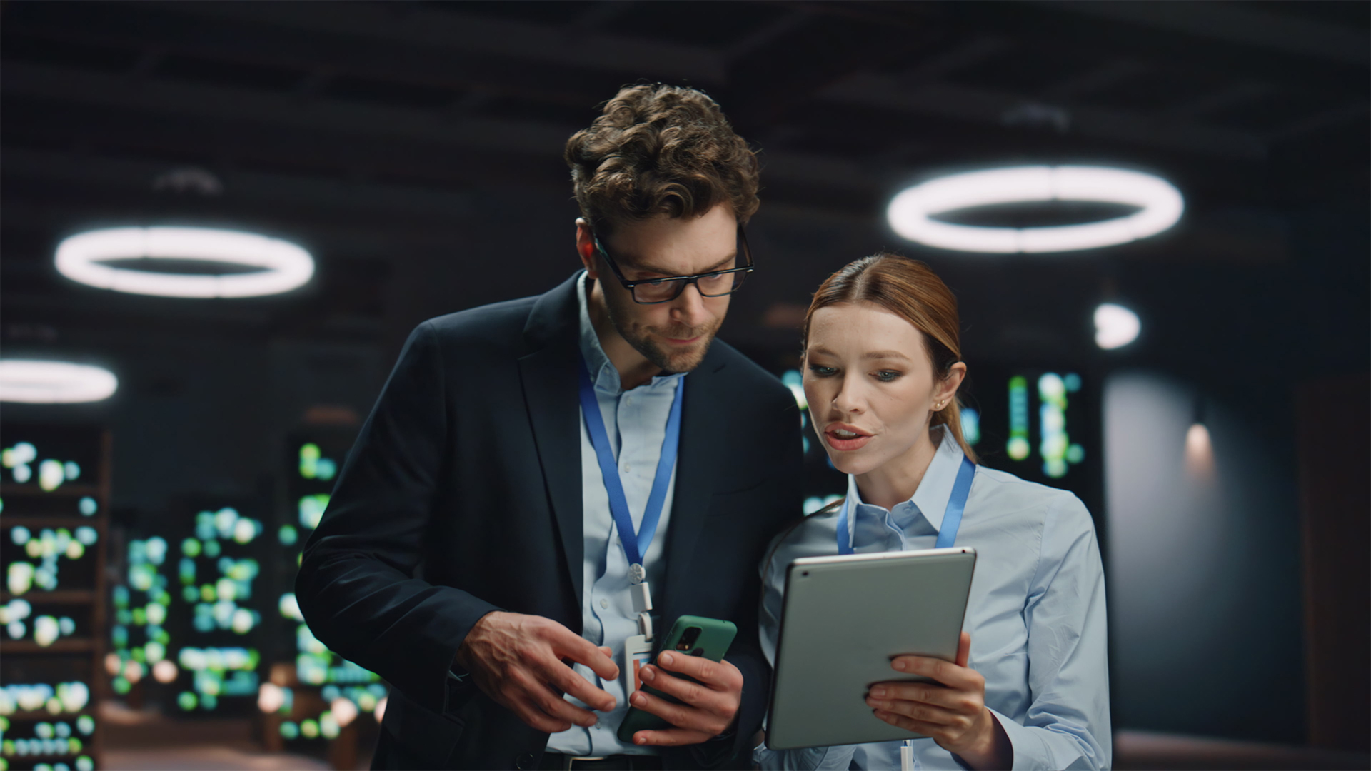 Man and woman in a data centre