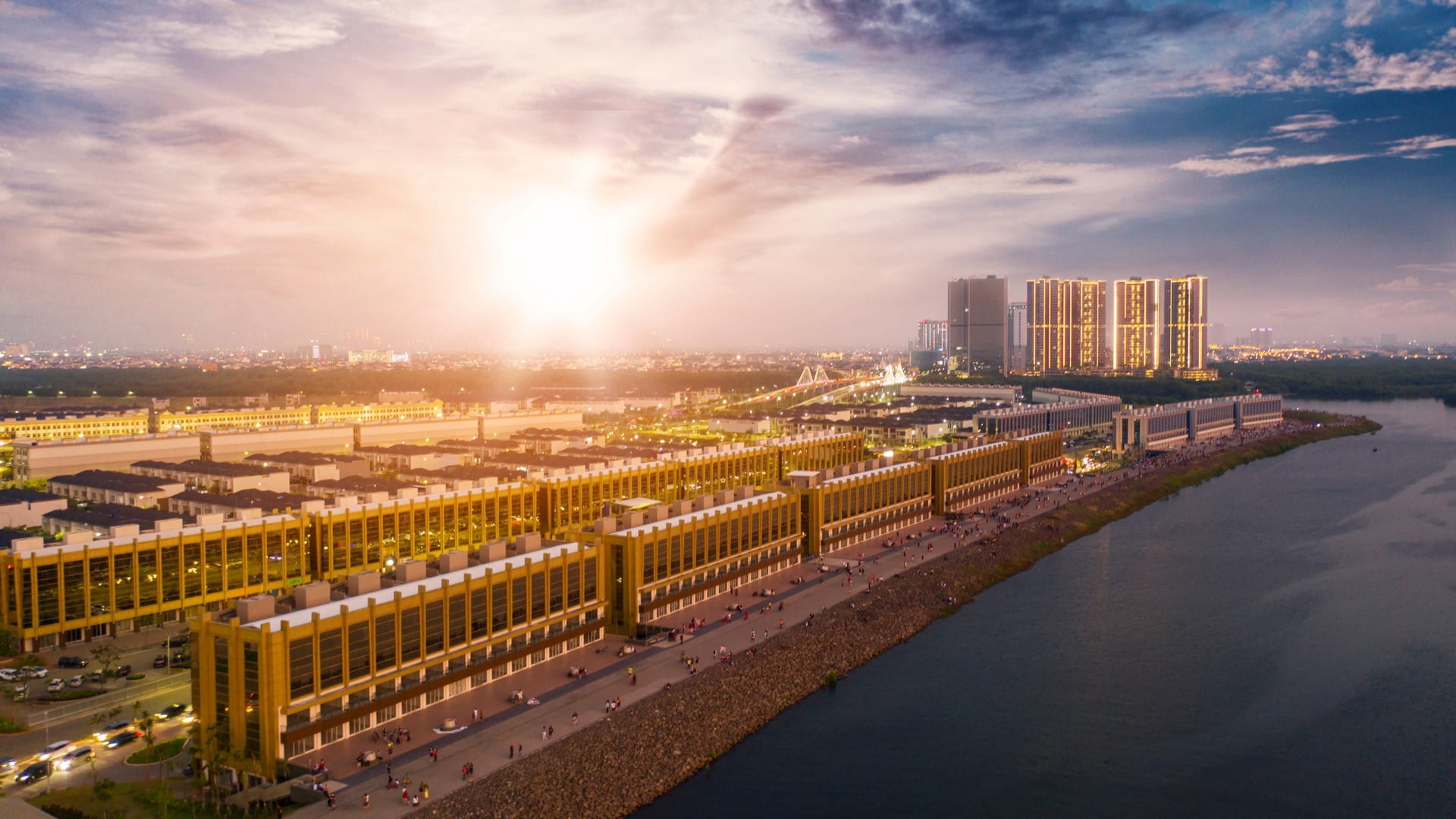 Beautiful buildings on reclamation PIK 2 island