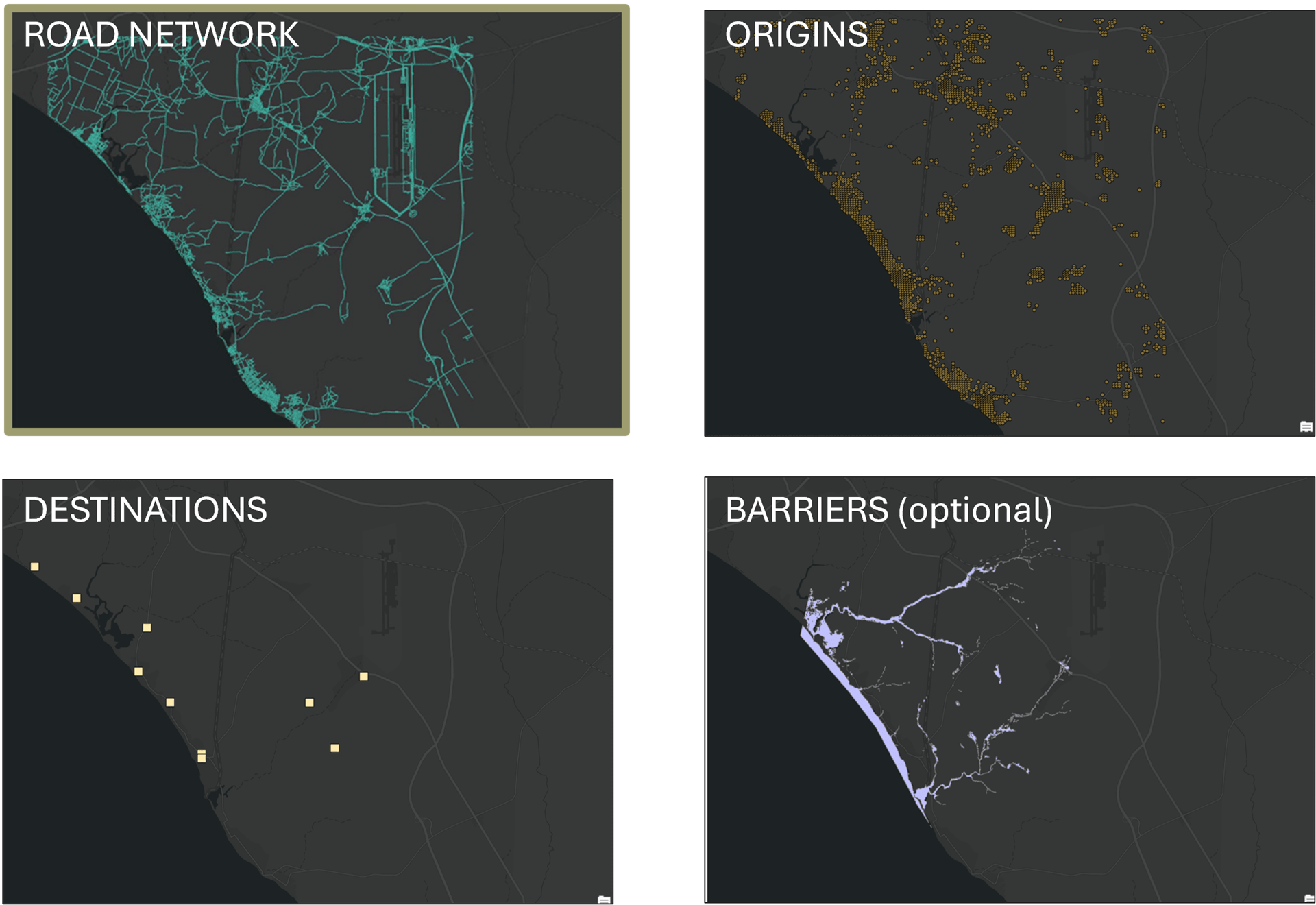 Group of maps showing data from the SPIN tool