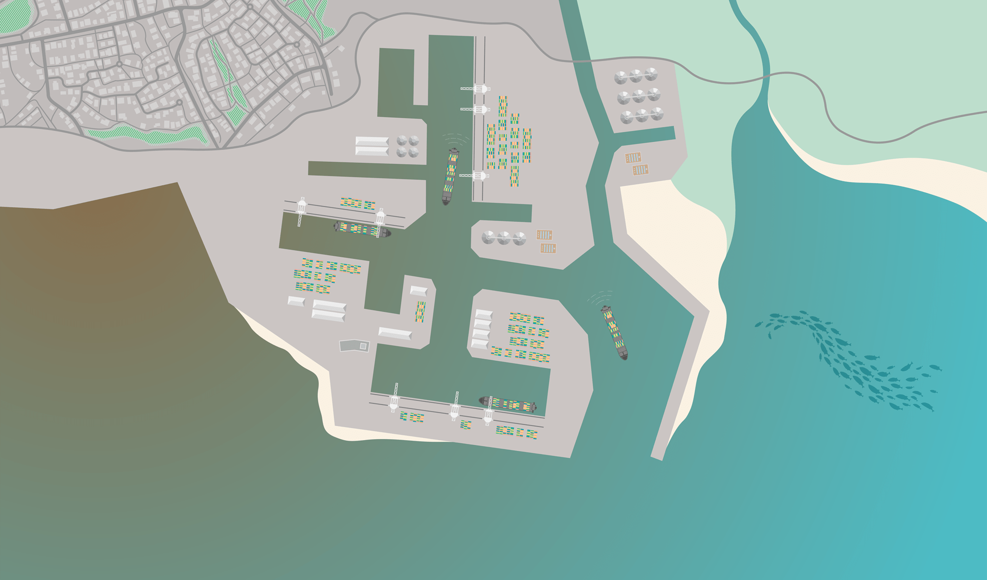 graphic aerial shot of port