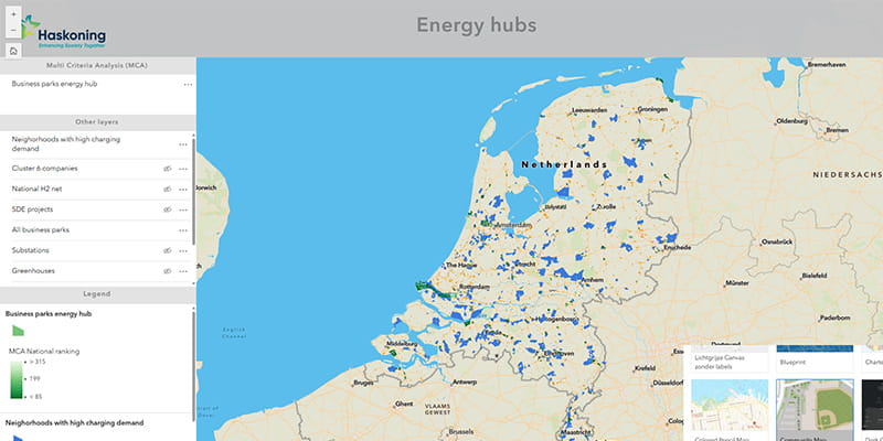 Interactive map of the Netherlands which shows energy hubs potential