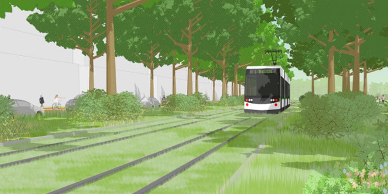 Artist impression tram line in green area