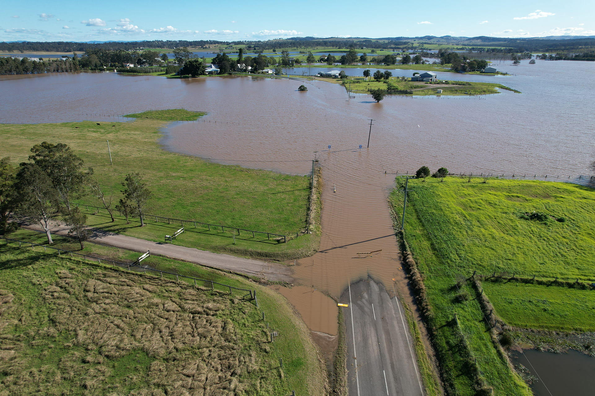 Aerial view of the impact of devastating Hunter Valley Floods, Australia in 2021_and 2022