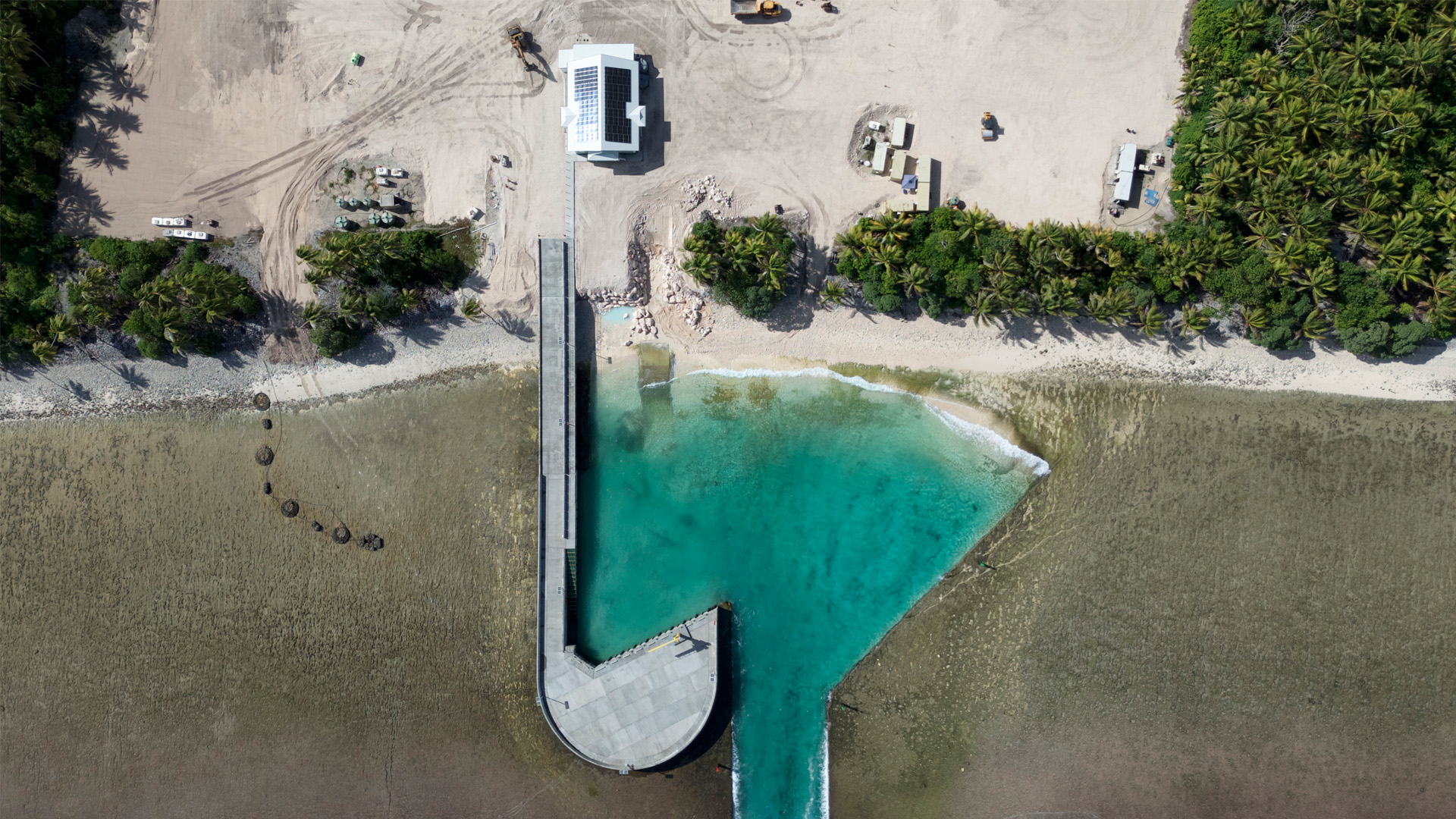 aerial view of Niutao harbour in Tuvalu