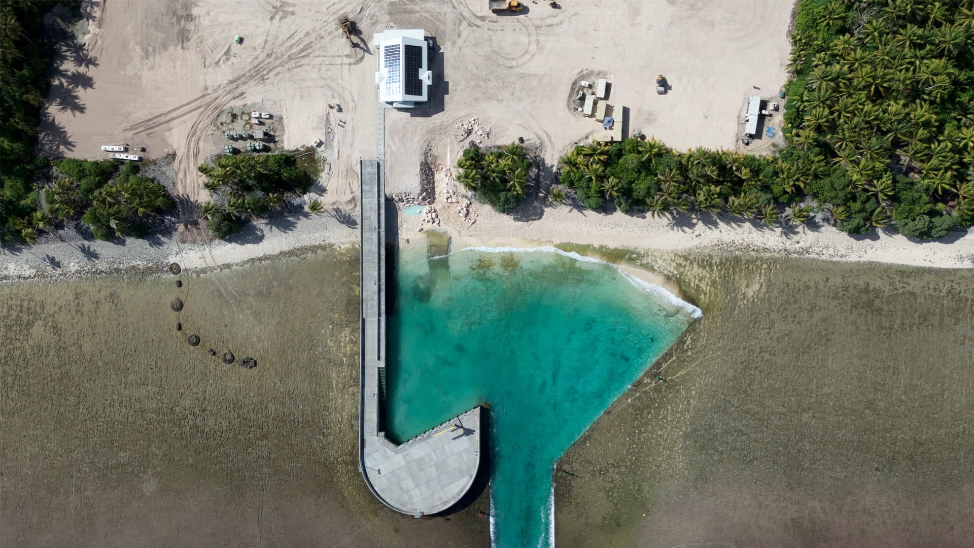 aerial view of Niutao harbour in Tuvalu
