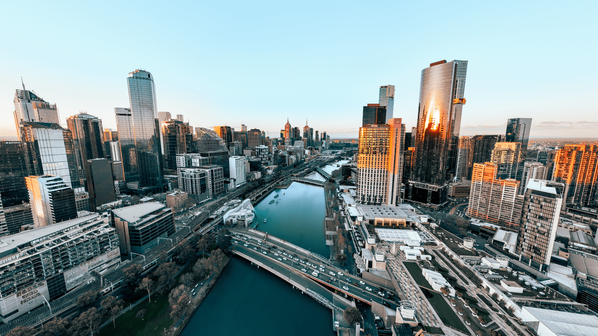 Panoramic Melbourne Australia city skyline with central business district skyscrapers