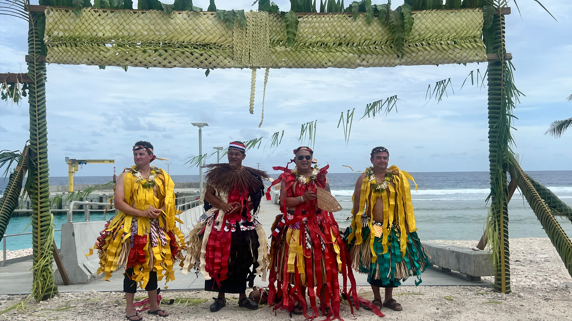 representatives of the partnering organisations celebrate the opening of Niutao harbour, Tuvalu