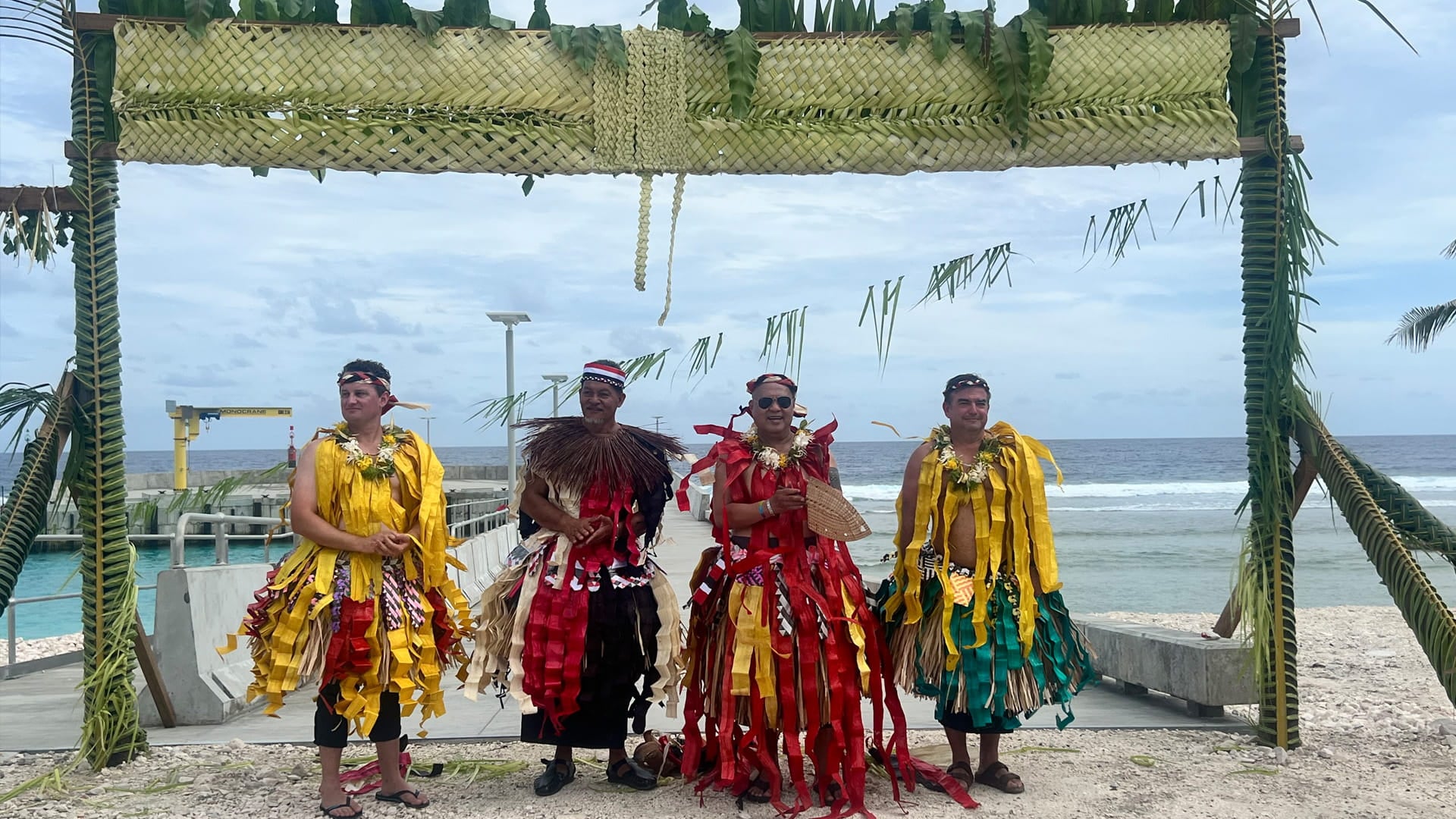 representatives of the partnering organisations celebrate the opening of Niutao harbour, Tuvalu