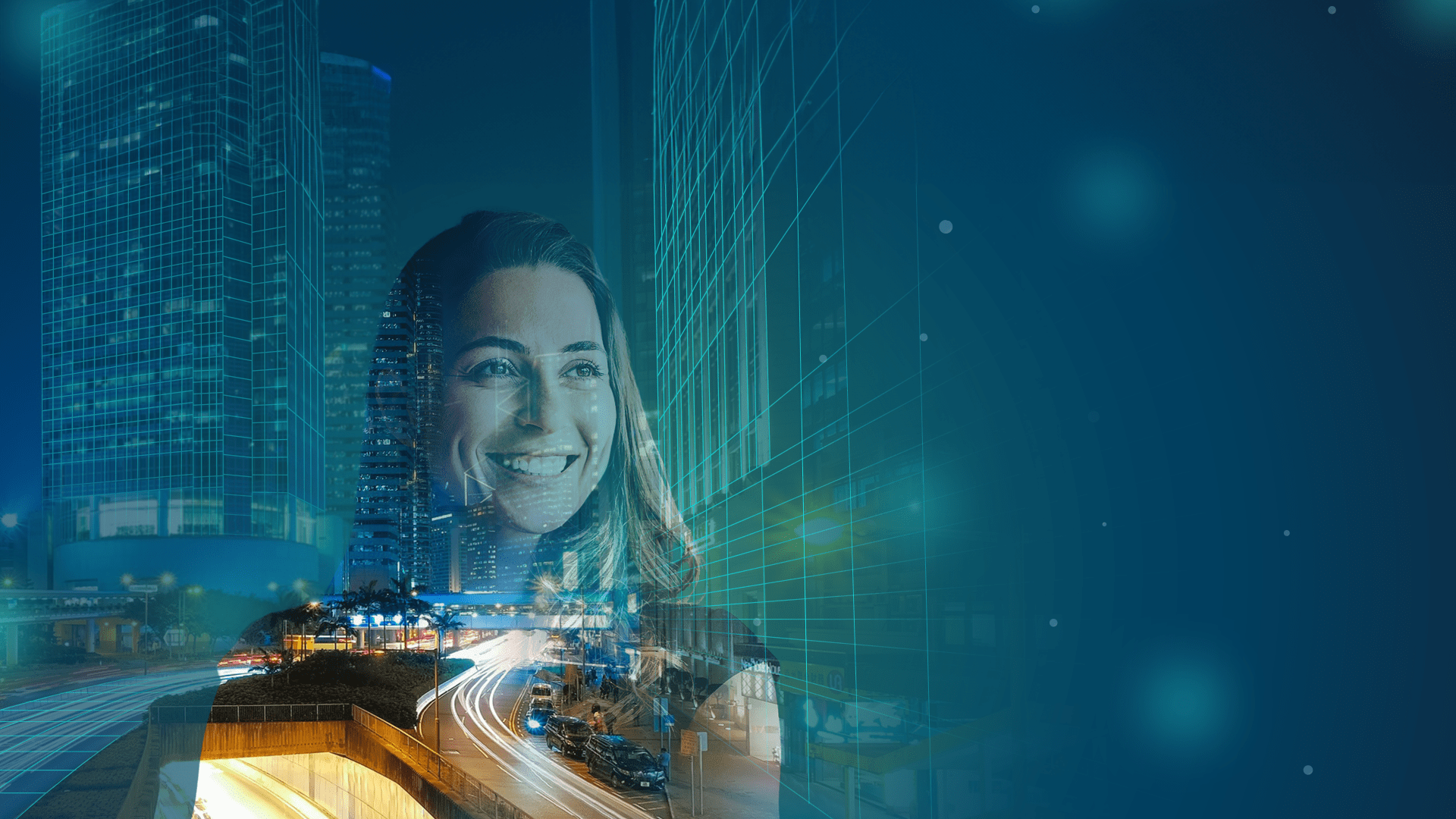 Layered images with woman and skyline