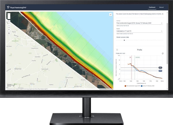 Monitor showing information about the coast