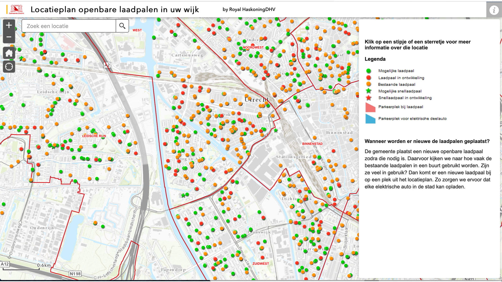 Map showing charging stations in the Netherlands