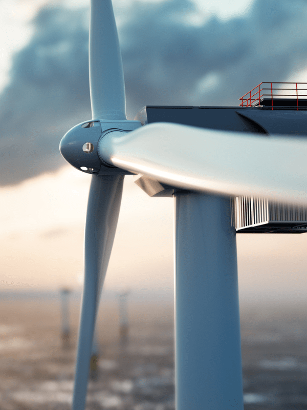 Up-close image of a wind turbine