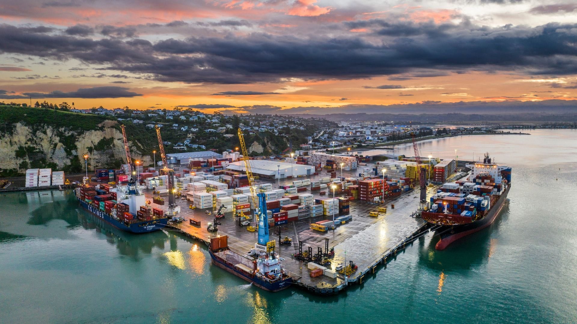 Napier port at sunset