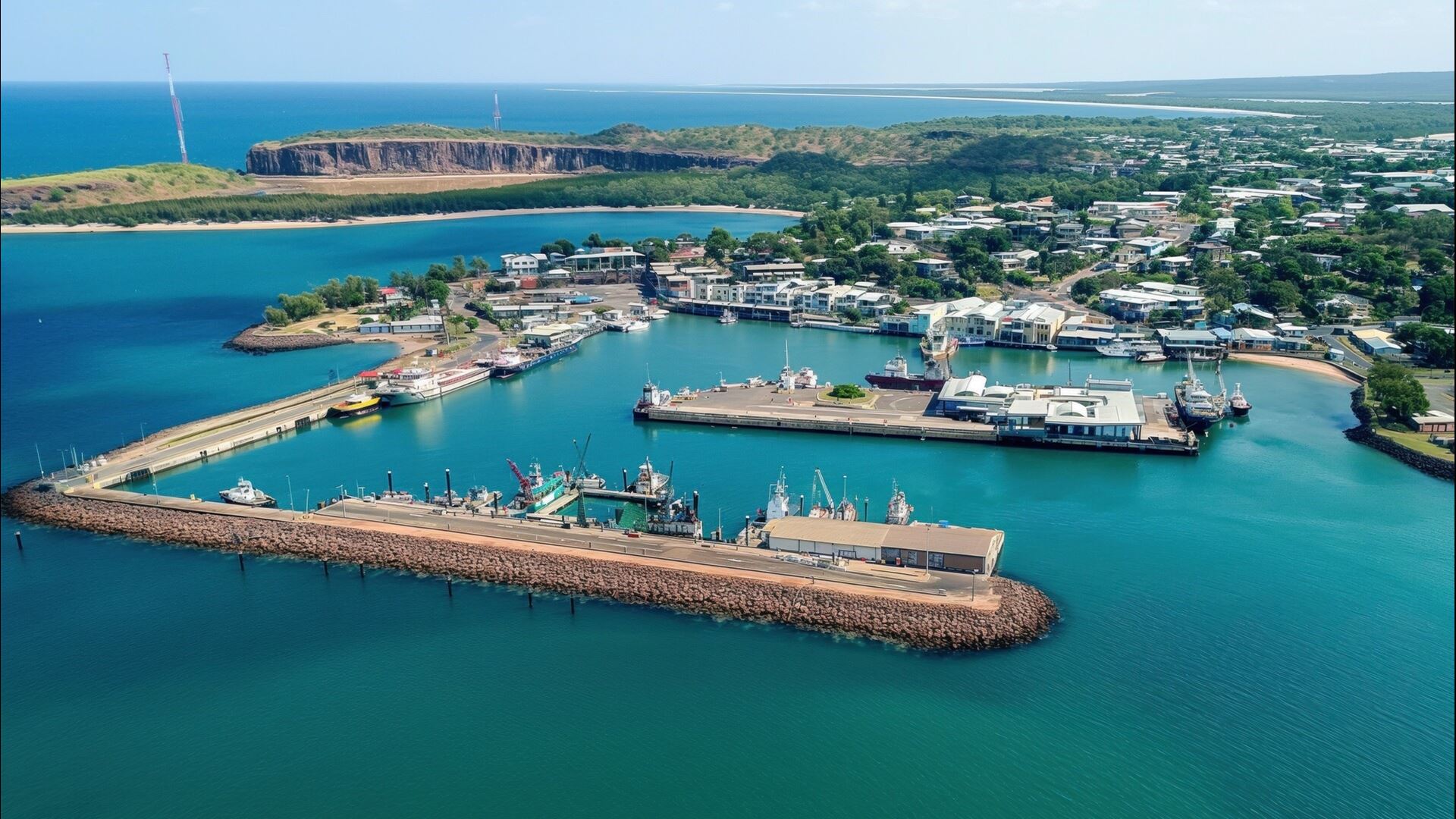 Aerial view of coastal town in Darwin, Australia