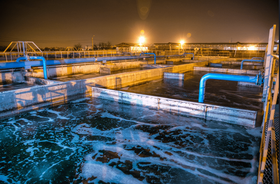 Water plant at night