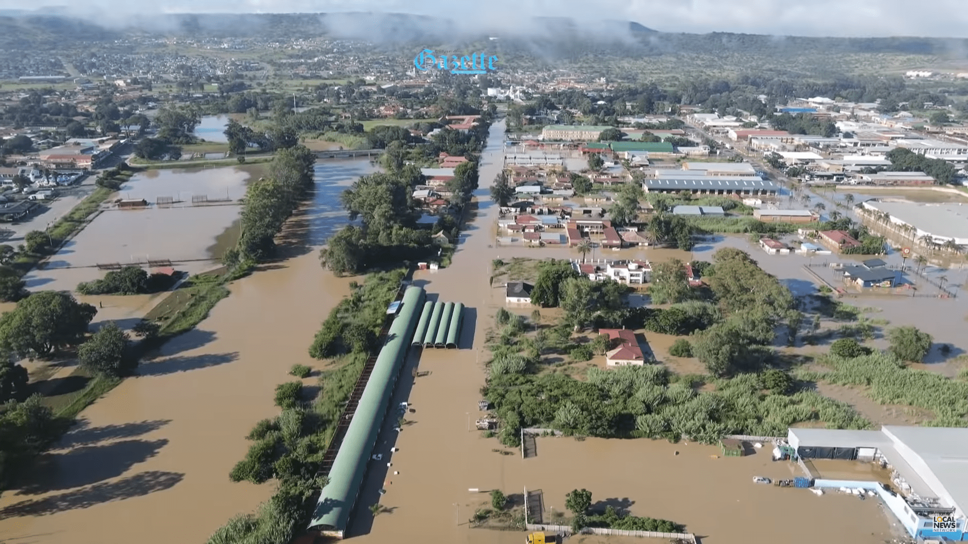 Arial view of Ladysmith flooded