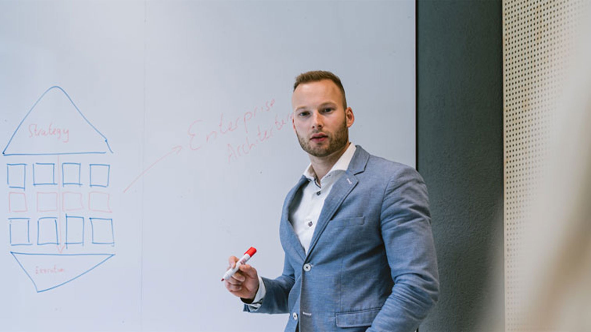 Person showing a drawing on the white board
