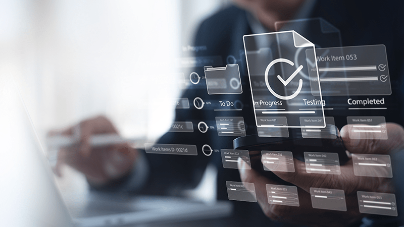 Business developer using BPM framework on laptop