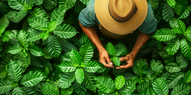 Farmer on coffee plant