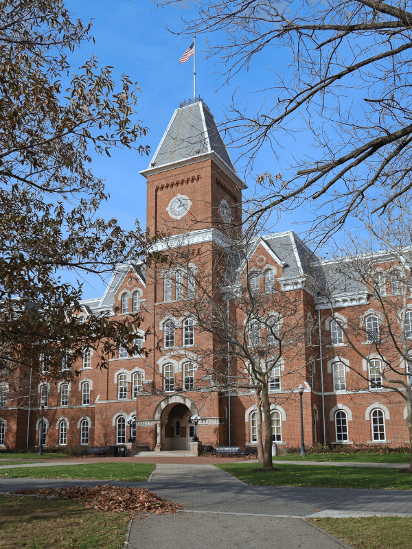 A university courtyard and building