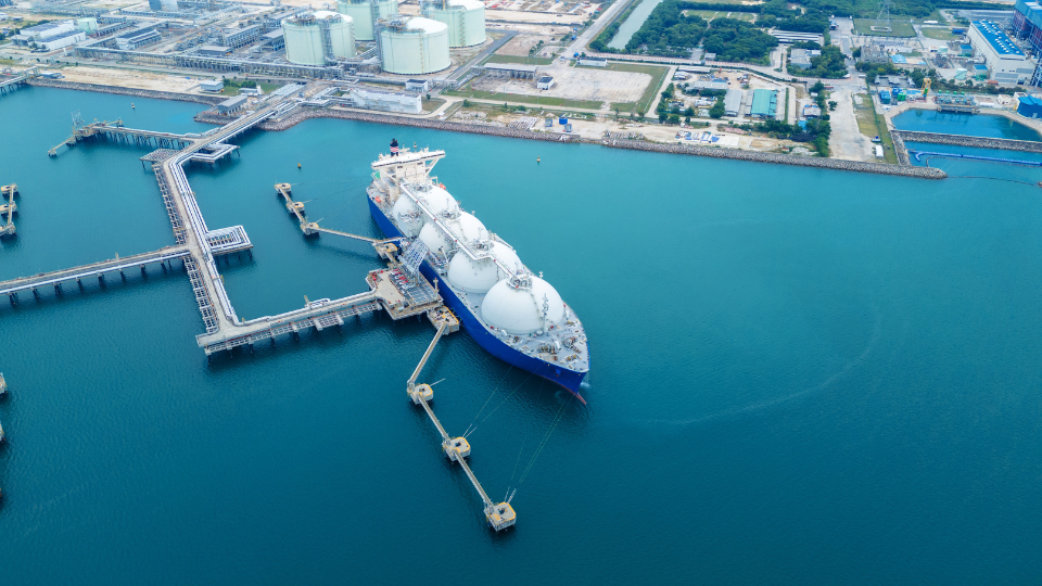An LNG tanker anchored in terminal