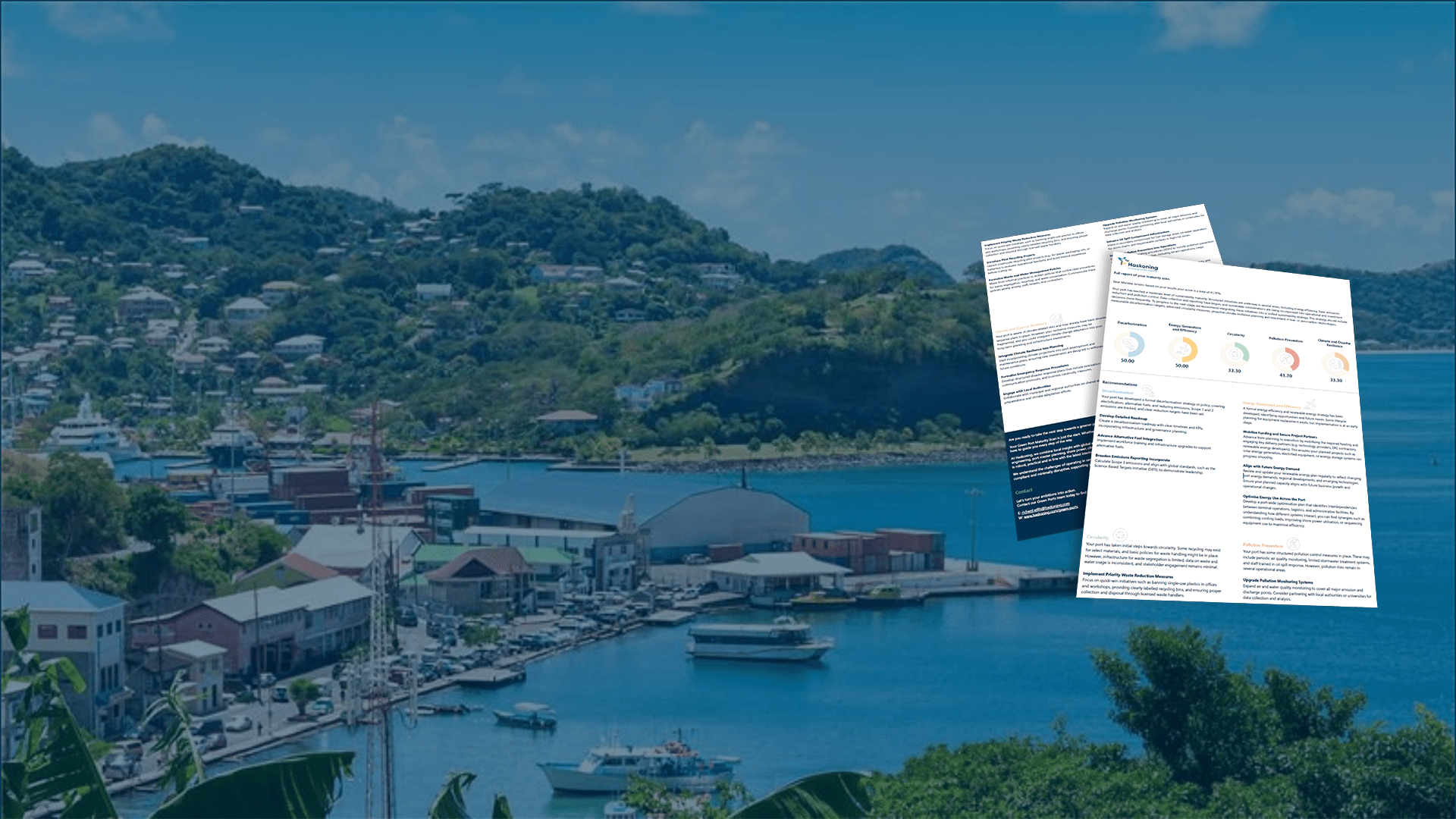 Caribbean blue port with a screenshot of a report example added