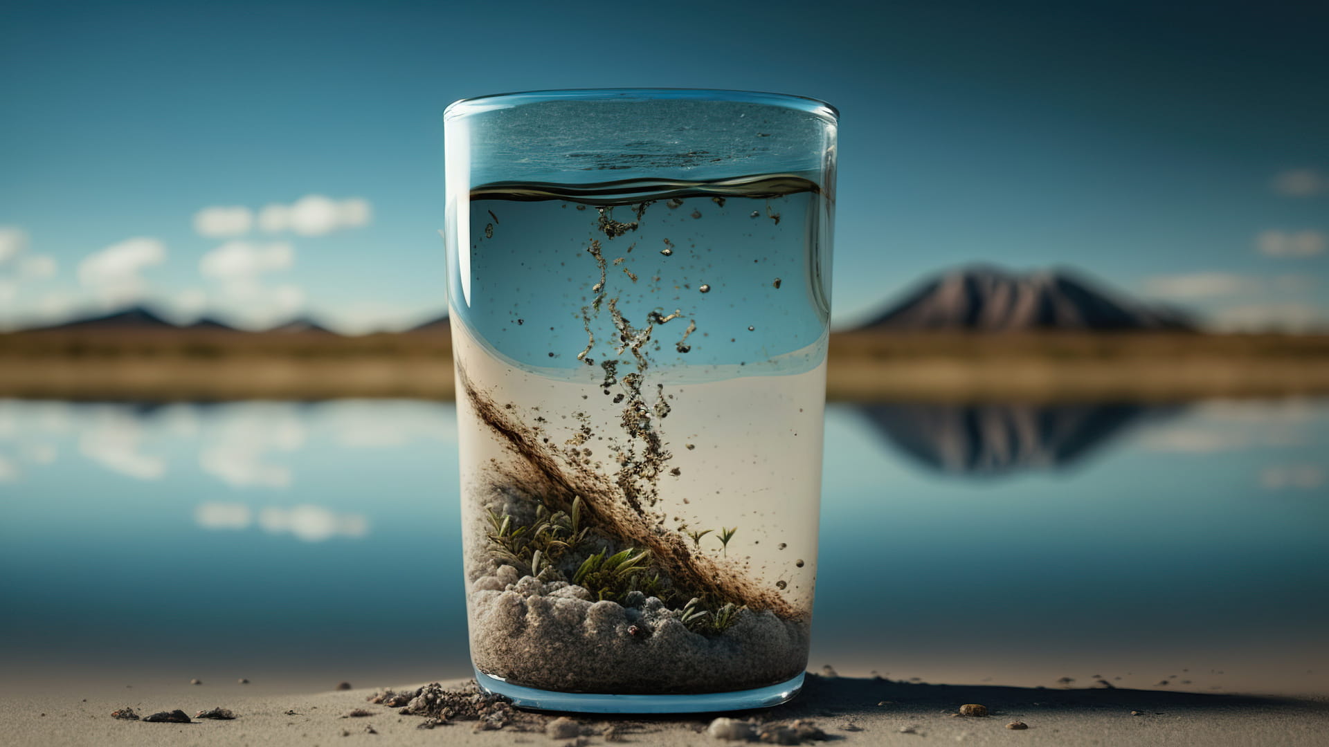 a glass of polluted water that shows the contamination of water reserves