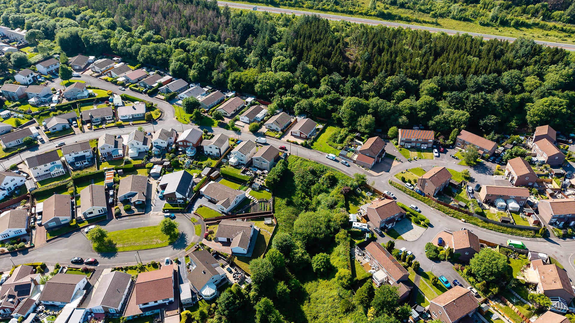 aerial view of a housing estate in Wales, United Kingdom
