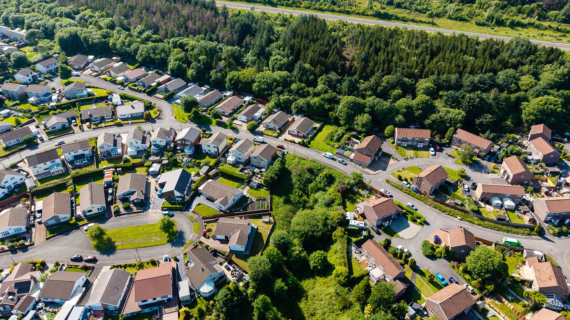 aerial view of a housing estate in Wales, United Kingdom
