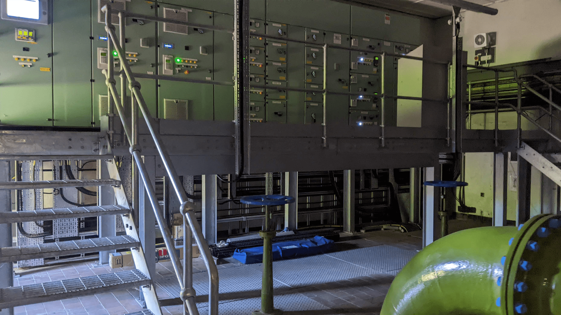 electrical equipment raised off the ground to protect it from flooding at Anglian Water's Heigham Water Treatment Works in Norwich