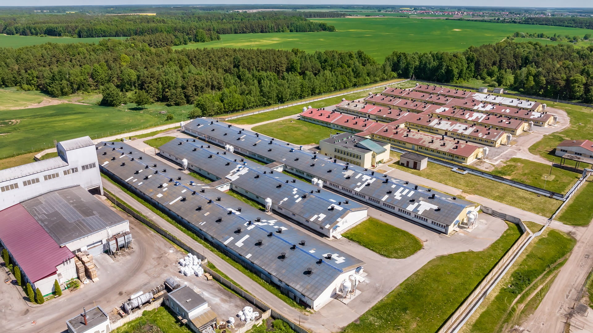 aerial view of a large farm