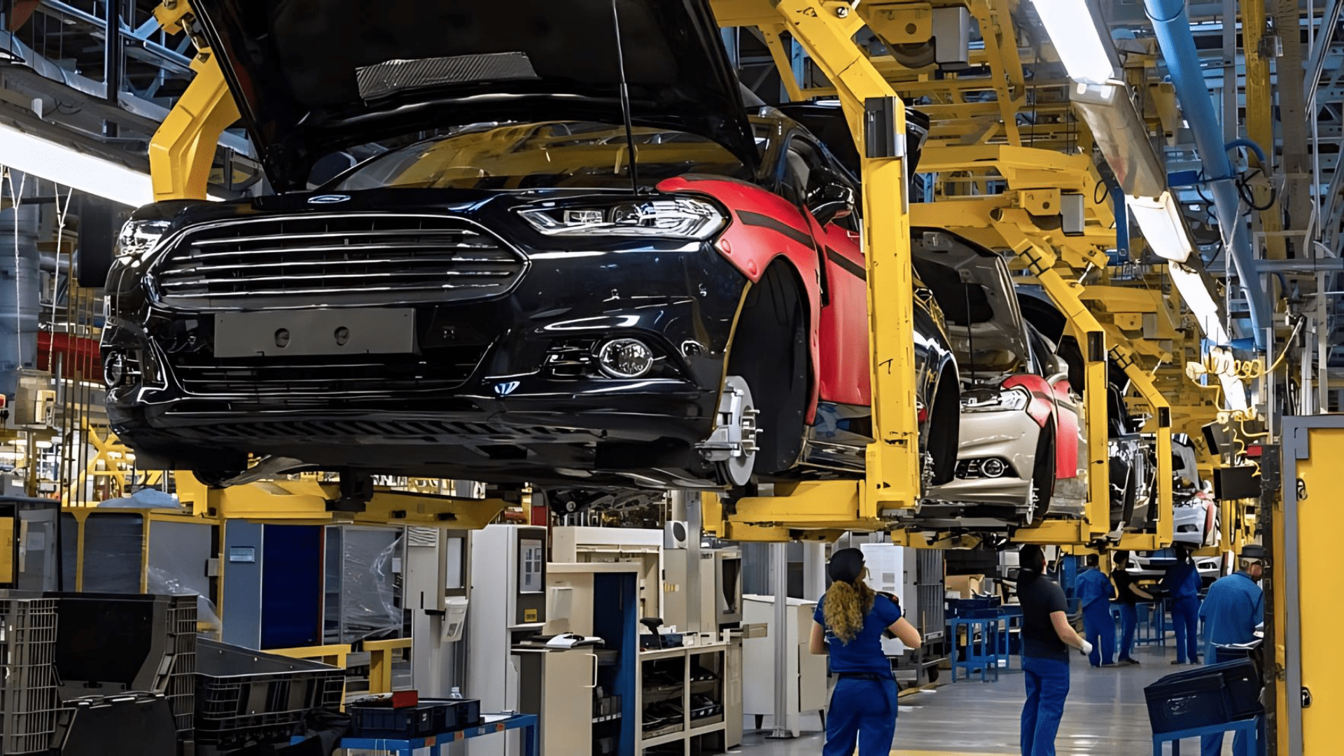 An automotive technician on the manufacturing line at Ford
