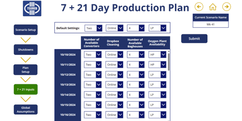 Input screen for scenarios