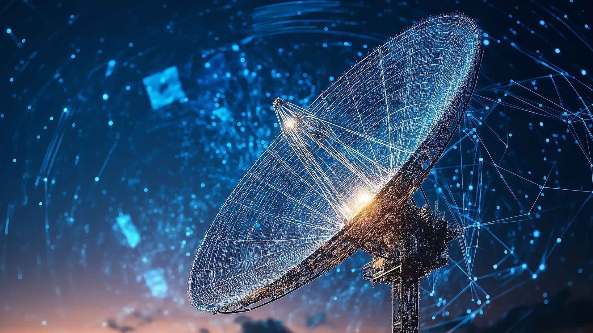 Satellite Dish against Digital Sky