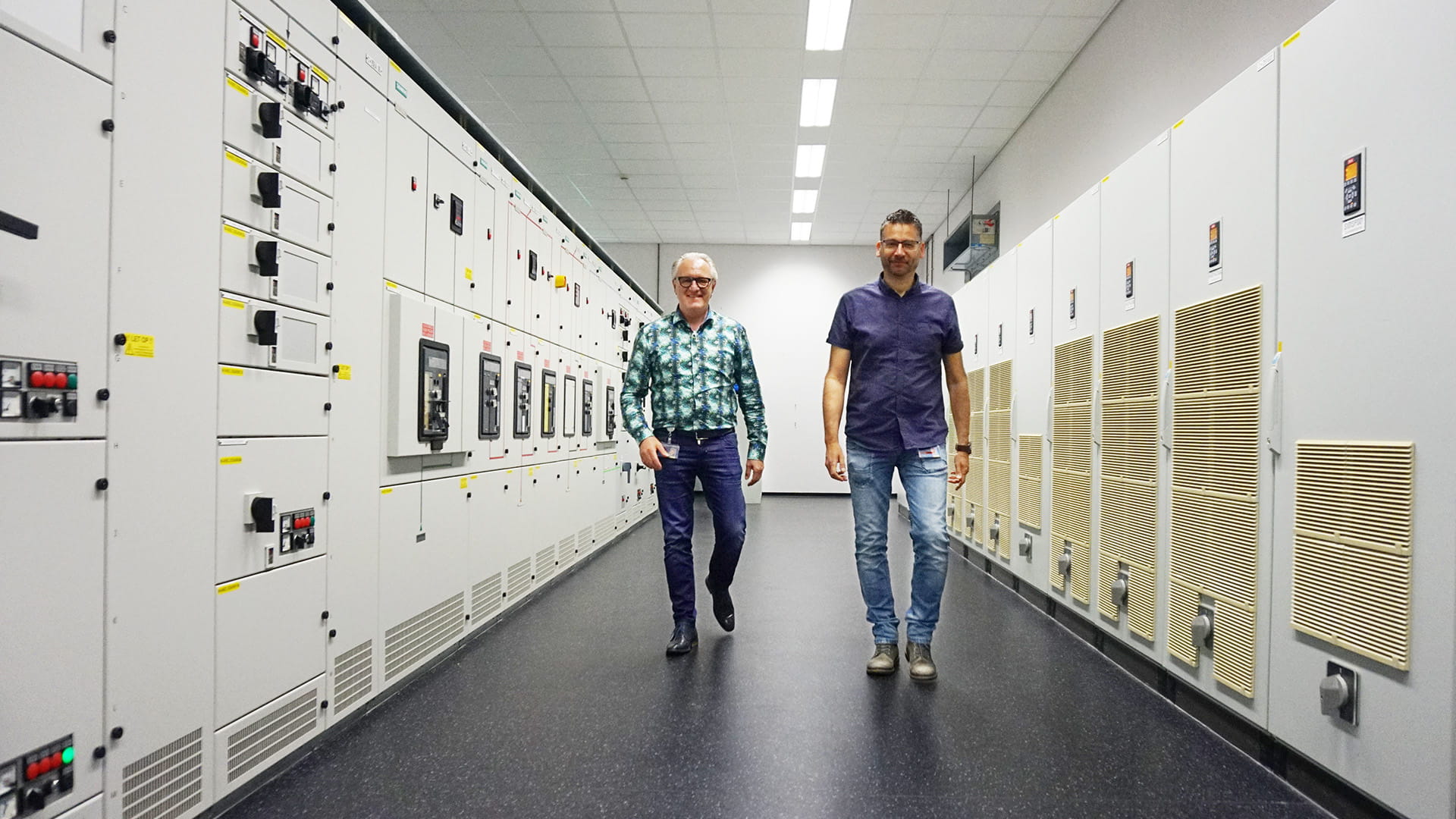 Water facility control area and two men
